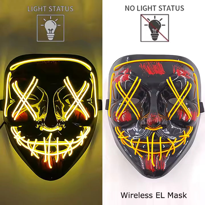 Wireless neon LED wash mask, glows in the dark, cosplay horror mask, Halloween masquerade, party masks, glowing, fun, wearable