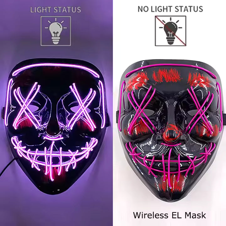 Wireless neon LED wash mask, glows in the dark, cosplay horror mask, Halloween masquerade, party masks, glowing, fun, wearable