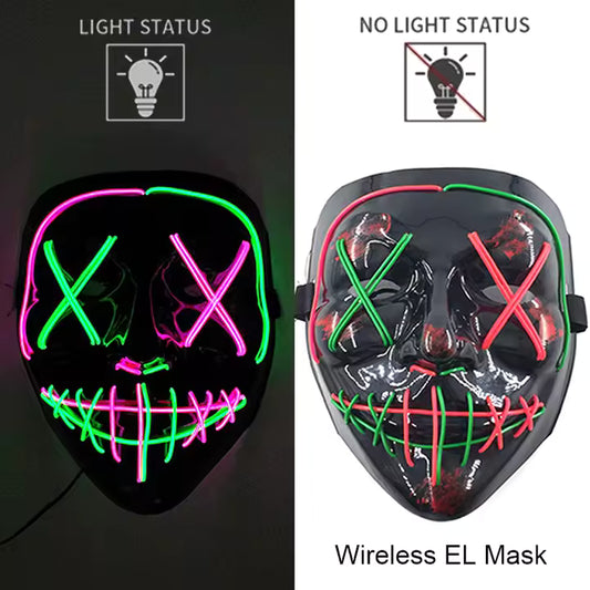 Wireless neon LED wash mask, glows in the dark, cosplay horror mask, Halloween masquerade, party masks, glowing, fun, wearable