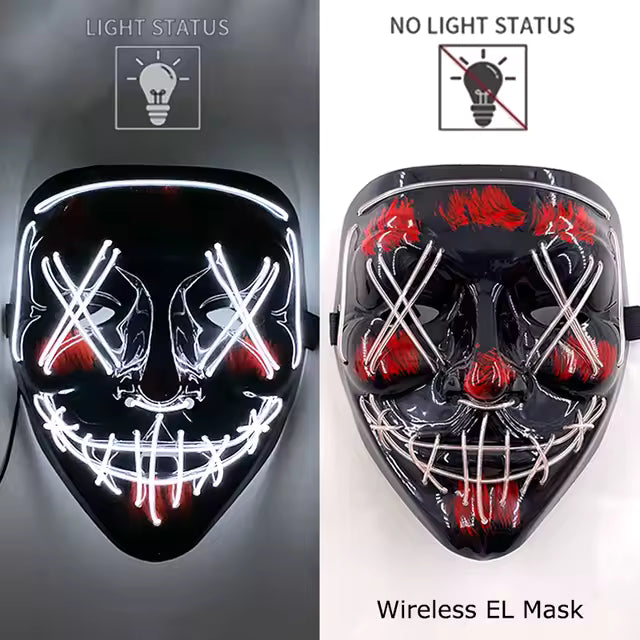 Wireless neon LED wash mask, glows in the dark, cosplay horror mask, Halloween masquerade, party masks, glowing, fun, wearable