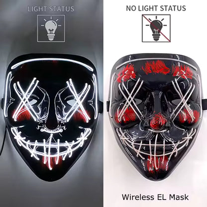 Wireless neon LED wash mask, glows in the dark, cosplay horror mask, Halloween masquerade, party masks, glowing, fun, wearable